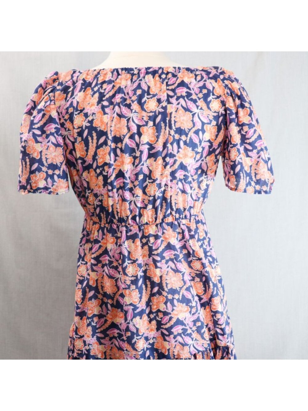 J.Crew Painted Block Print Cotton Voile Beach Dress S Navy Orange Button Front - Picture 7 of 16
